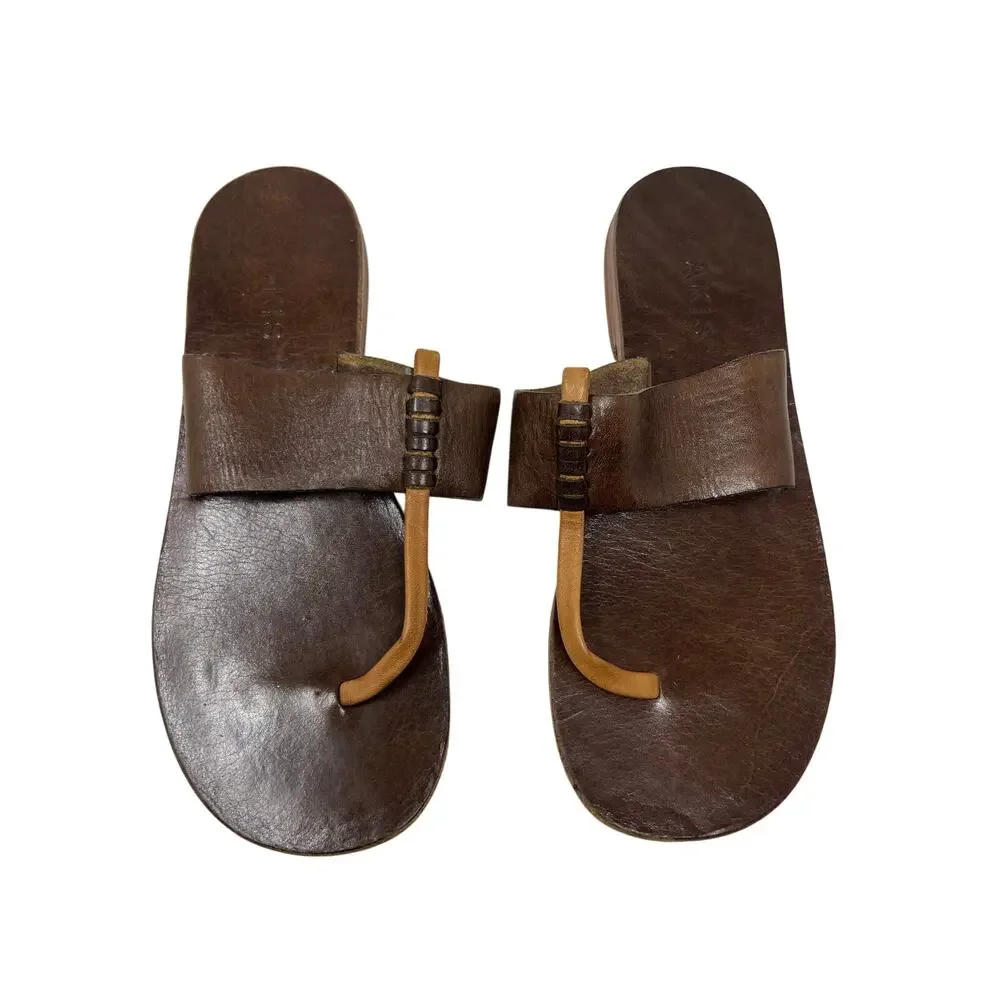 Akis Brown Genuine Leather Thong Sandals 8 Minimalist Classic